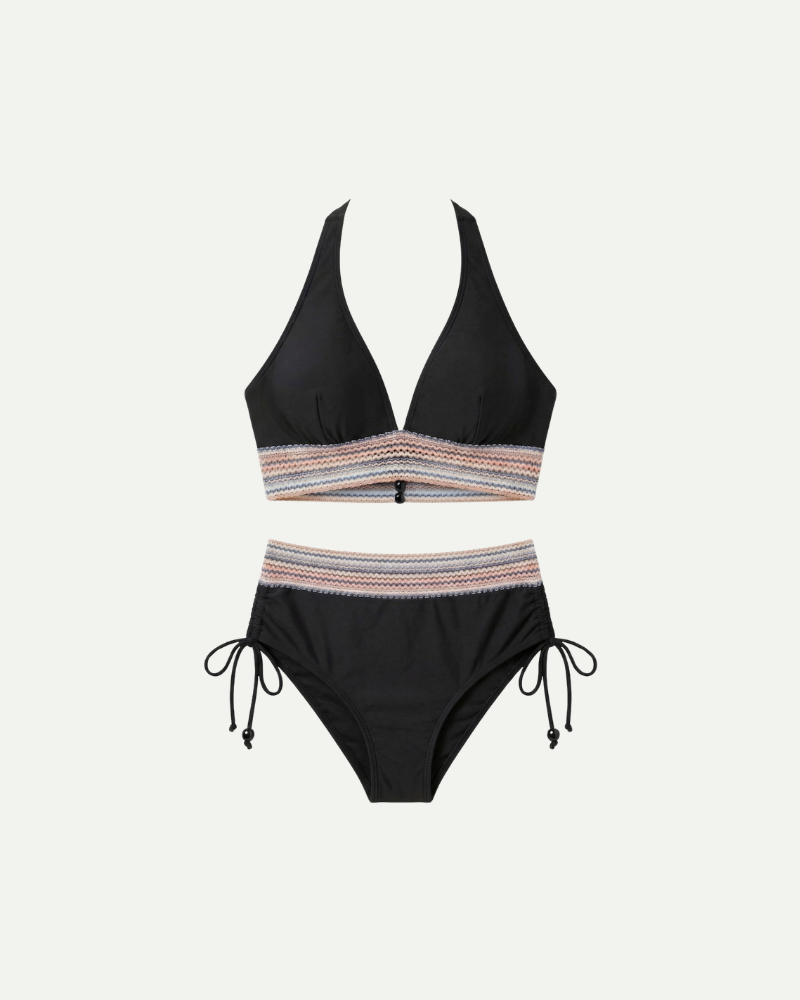 Czarne bikini damskie wysoki stan regulowane ramiączka
