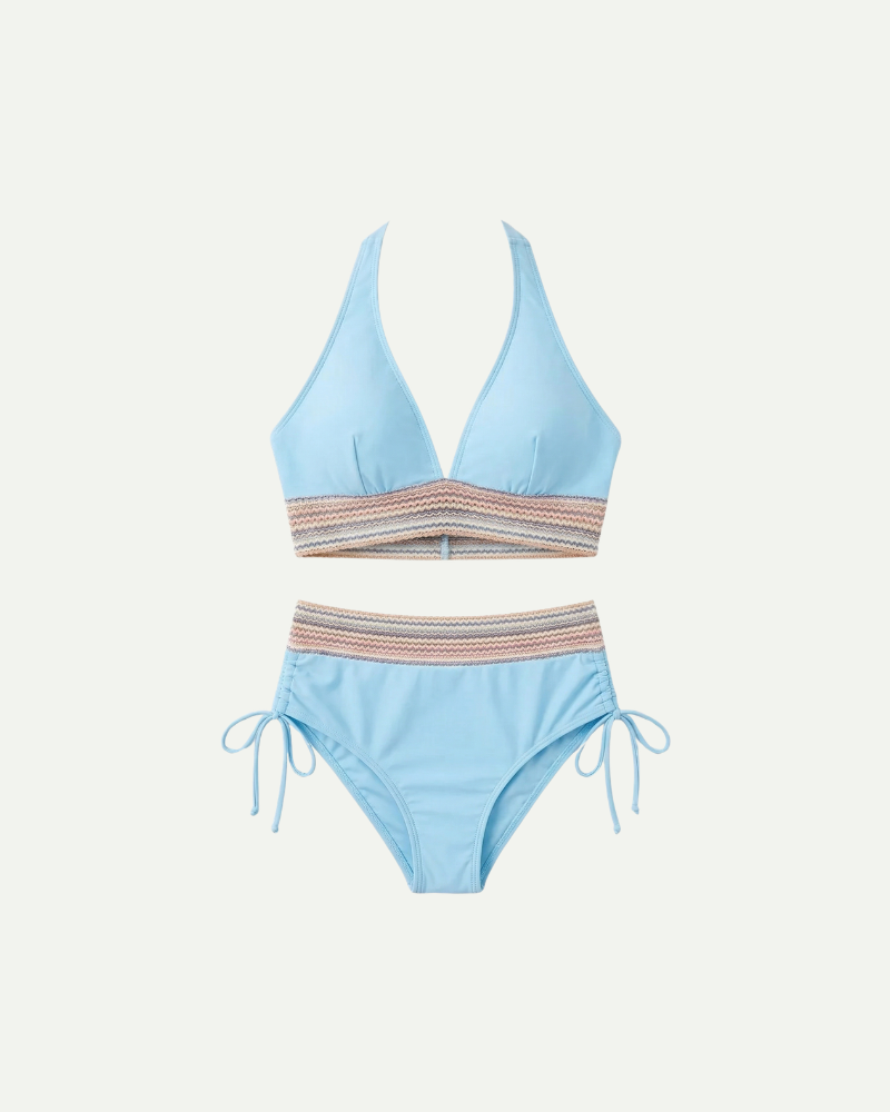 Jasnoniebieskie bikini damskie wysoki stan regulowane ramiączka