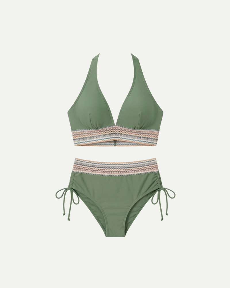 Zielone bikini damskie wysoki stan regulowane ramiączka