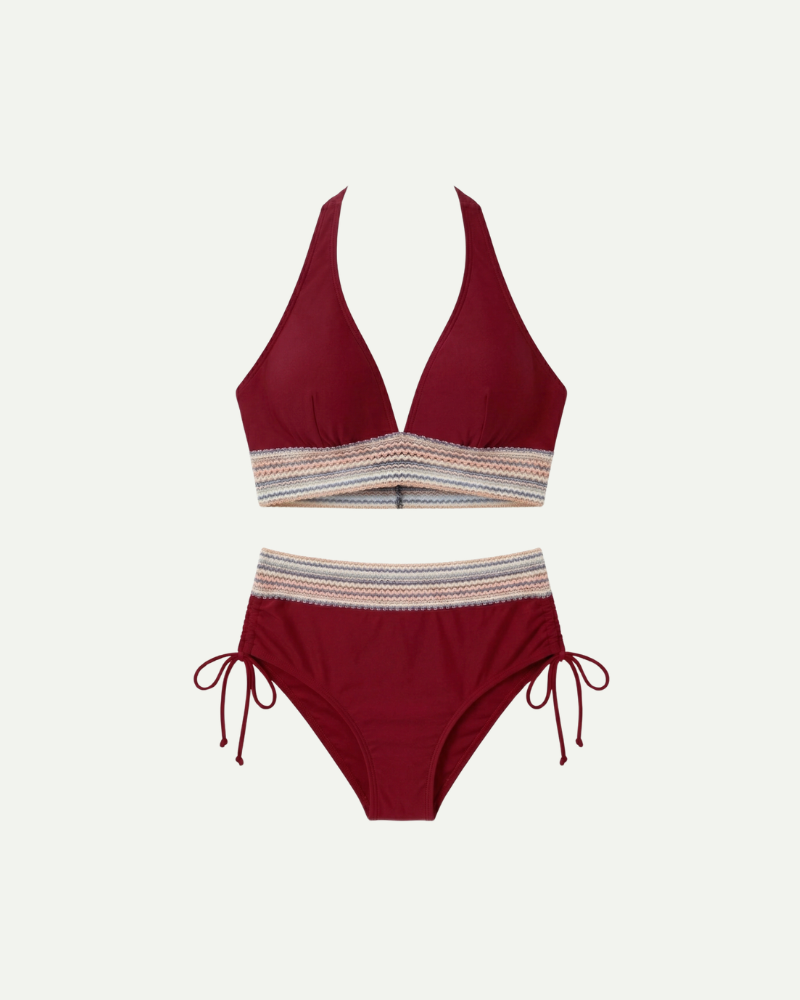 Czerwone bikini damskie wysoki stan regulowane ramiączka