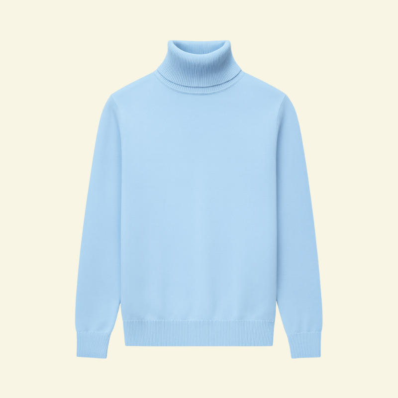 Męski golf wełniany w kolorze niebieskiego mglistego, dopasowany krój Slim Fit, gładka dzianina o jednolitej strukturze — Lubomirske.