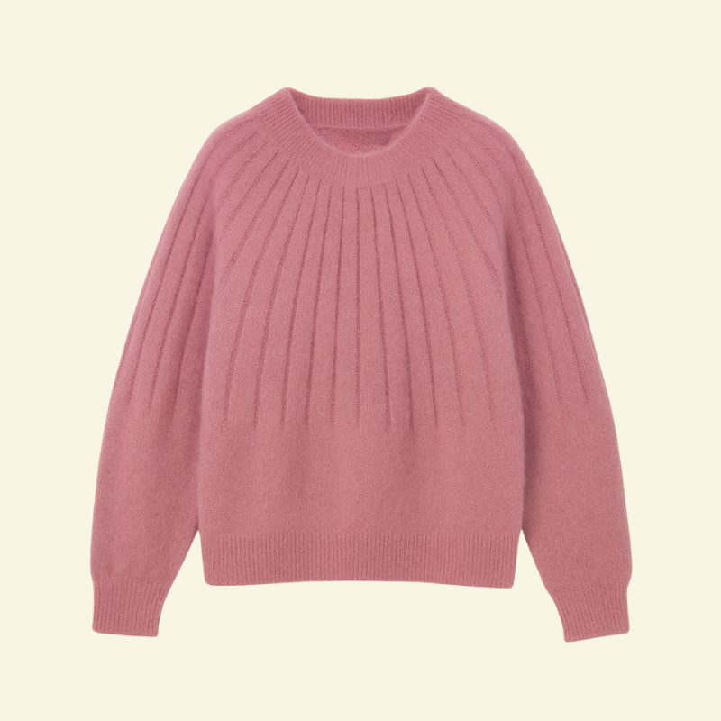 Różowy sweter moherowy damski z miękkiej, puszystej dzianiny, okrągły dekolt i delikatna faktura premium — Lubomirske