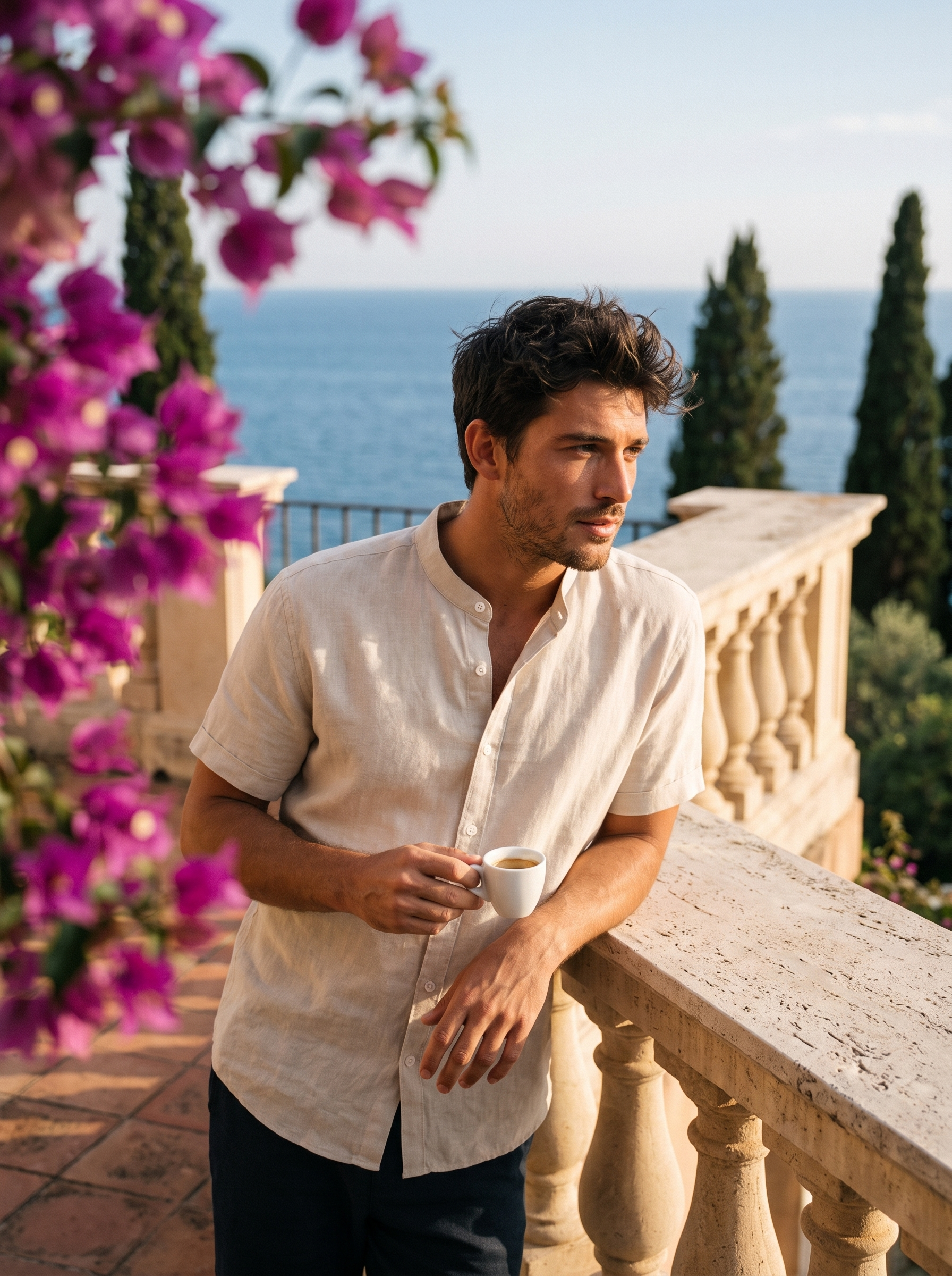 Riviera | Lniana Koszula ze Stójką
